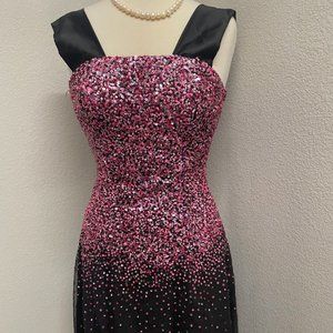 Vintage Scala Ombre Sequin/Beads Hourglass Pink/Black dress size S